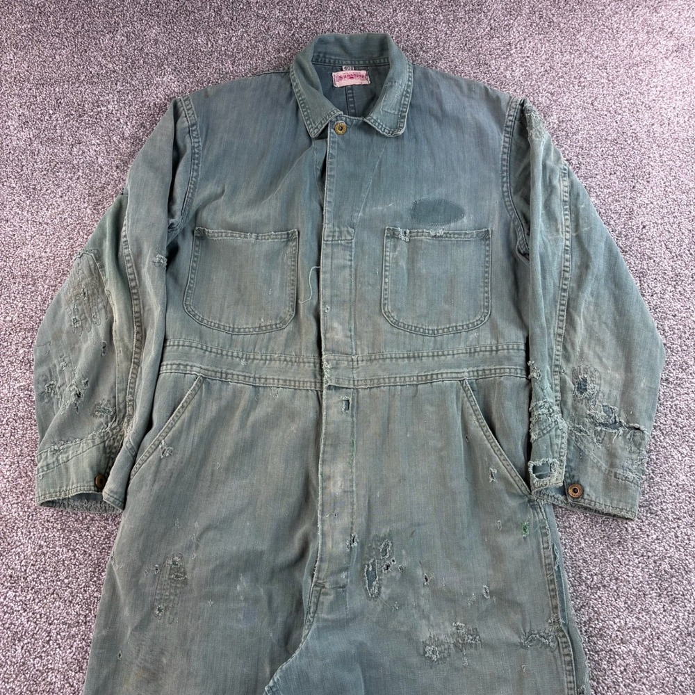 Vintage 40s HBT Coveralls Mens 40R Herringbone Twill Sunshine Sanforized